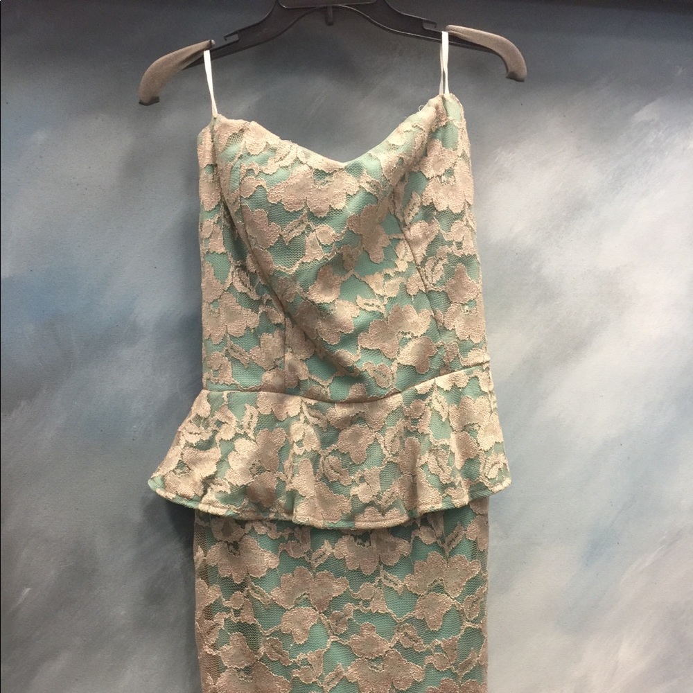 NWT strapless green with ivory lace dress